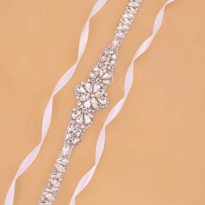 1件手工水晶加厚中窄边新娘腰带，可搭配婚纱和情人节配饰