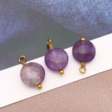 2 piezas Colgantes de piedra natural redondos y planos Encantos de piedra natural de acero inoxidable para hacer pendientes, collares, pulseras y joyería de 9x12mm