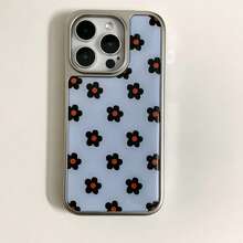 花朵浪漫银边树脂蓝色花卉手机壳适用于 16 Pro Max/15 Pro Max/14 Pro/13 - 女士/时尚/简约/男士/情侣手机壳