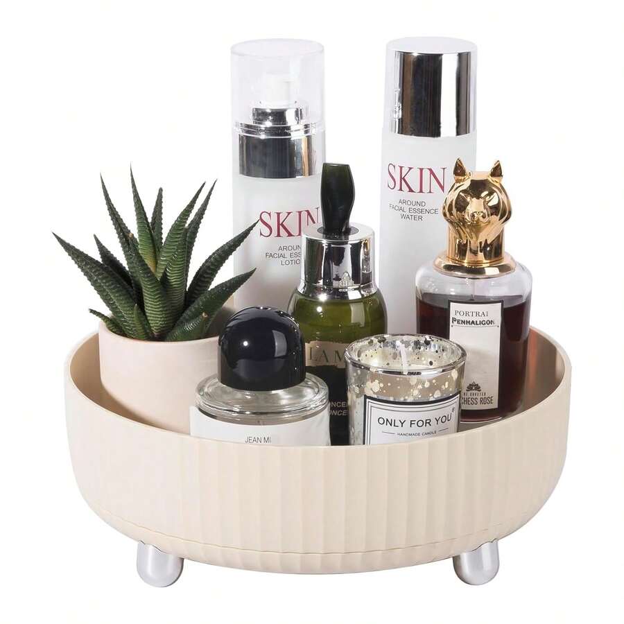 Bandeja Organizadora De Perfumes De Maquillaje, Giratoria De 360 Grados, Organizador De Loción Para El Cuidado De La Piel, Organizador De Cosméticos Giratorios Para Tocador, Tocador, Encimera - Beige - View 1