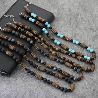 Bohemia Brown Coconut Shell Lava Beaded Necklace Men 2025 Wooden Jewelry Fashion Natural Stone Necklace Choker Gift