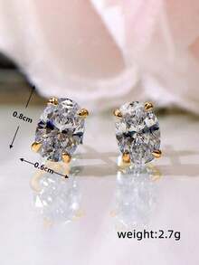 1 Pair Elegant Cubic Zirconia Stud Earrings For Women For Wedding Engagement Anniversary Party Jewelry Valentine's Day Gift Valentines,Mom,Mother,Mother's Day,Gift - 銀色 - 查看 6