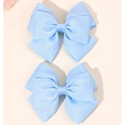 2pcs Blue Hair Clips, Suitable For Girls - Elegant Blue Ribbon Bow Hair Clips, Cute Solid Color Alligator Clips, Light Blue Bow Hair Clips, Children's Daily Hair Accessories