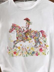 Camisa con diseño de flores silvestres y caballos salvajes, camisa de estilo campestre y vaquera, camisa de concierto country, camisa con gráfico de rodeo, linda camisa de vaquera