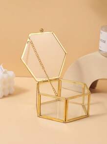 Luxury Hexagonal Ring Box, Golden Jewelry Storage Box, Gold Glass Jewelry Display Case