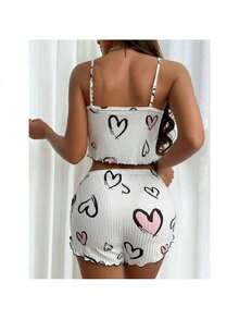 Kit 2 Baby Dolls For Women – Ribbed Summer Short Doll Pajamas With Print, Comfortable Blogger Nightwear. - 紅白色 - 查看 7