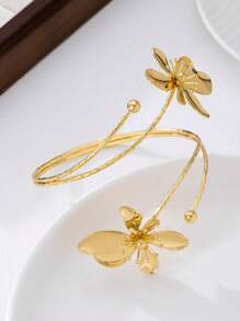 1pc Alloy Enamel Flower Openable Bangle Bracelet, Simple Elegant Fashion Elegant, Suitable For Mother's Day Gift, Party, Banquet, And Daily Wear - Yellow Gold - View 6