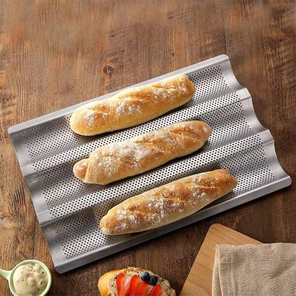 1 pieza Molde de pan baguette de acero al carbono, bandeja rectangular para hornear pan para uso doméstico