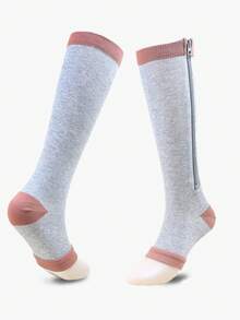 1 par de calcetines deportivos de tobillo con cremallera de dedo abierto para mujer, mangas de compresión para piernas para uso diario en yoga o gimnasio - Multicolor - Ver 4
