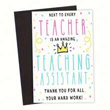 1PC Teacher Thank You Card With Envelope, Cartoon Illustration, Teaching Assistant Thank You Gift, School College Assistant Card, End Of Year Educators Gift