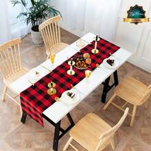 2pcs Black & Red Plaid Table Runner, 12"X108" Party Decor Tablecloth For Christmas, Thanksgiving, Halloween, Farmhouse, Home, Daily Use - Multicolor - View 2