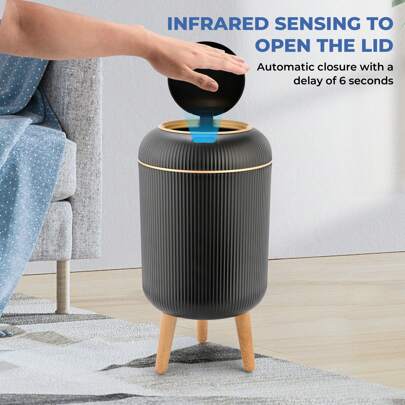 SUSTEAS Automatic Motion Sensor Trash Can – Hands-Free Touchless Kitchen & Bathroom Garbage Bin, 10L Capacity, Odor Control, Battery-Powered For Convenient Hygienic Disposal (BLACK)