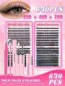 640PCS 30D40D50DDramatic C-Curl 8-16MM Mix DIY Lash Extension Kit Set DIY Bottom Lashes Eyelashes Book Big Volume Soft Individual Cluster Lashes Create A Fluffy Natural Wispy Y2k Butterfly Elements Pink Base Card Look At Home Long Lasting DIY Lashes Glue ,DIY Glue Remover,DIY Lashes Tweezers