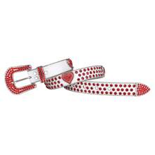 Western Fashion Rhinestone Heart Concho Leather Waist Belt For Men Western Love Concho Crystal Diamond Belt Strap, Gift For Men Women - Red - View 5