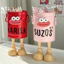 2pcs Cartoon Personalized Pen Holder, Large Capacity Cute Minimalist Retro Desktop Office Storage Bucket (Random Letter Delivery, Back To School - Multicolor - View 4