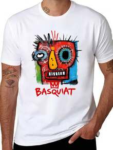 Cool Graphic T-Shirts For Men - Jean And Michel Artist Basquiat Oversized T Shirt Loose Fit Vintage Washed Short Sleeve Tee For Men Women - 白色 - 查看 7
