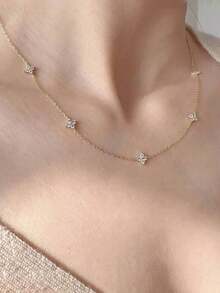 Elegant Four-Leaf Clover Necklace, Chic And Graceful Style, High-Quality Chain, Long Design, Graceful Tassel Necklace, Suitable For Women, Valentine's Day, Mother's Day Gift - Golden White Zirconium Five Flowers - 查看 3