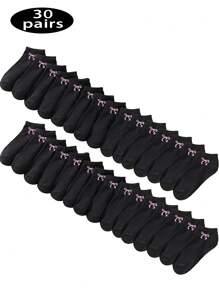 Set de 10/20/30 pares de calcetines casuales para mujer con diseño de lazo, suaves y cómodos para uso diario, deportes, viajes, de estilo sencillo y versátil