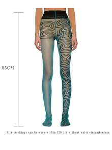 Women's Y2k Printed Tights Lace Mesh Transparent Fishnet Floral Stockings Pantyhose Leggings - Màu xanh lam - Xem 5