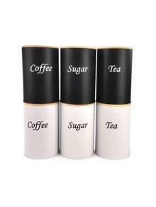 Bộ 3 lọ đựng cà phê tròn, hộp đựng cà phê, trà, đường, có 3 muỗng cà phê, bao gồm hộp kim loại màu đen trắng có nắp gỗ và nắp đậy kín khí - Hộp đựng thực phẩm an toàn cho nhà bếp có nhãn khắc, thích hợp để lưu trữ, nhà hàng, trang trí, quà tặng cho mẹ, ngày của mẹ, đám cưới, quà tặng cho bố, bạn trai, bạn gái - Nhiều màu - Xem 3