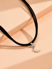 1pc Vintage Gothic Style Moon Pendant Necklace, Black Choker Collar Necklace