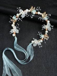 1pc Cute Flower & Pearl Flower Crown Princess Style Hair Band For Girls, Suitable For Children's Day Performance, Matching Dress Or Flower Girl Wedding