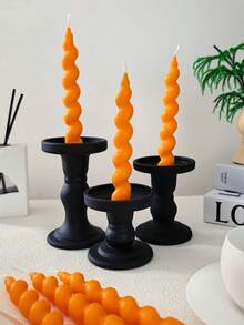 4pcs Spiral Halloween Home Decoration Aromatherapy Candles, Including Scented Candle Set, Christmas Slim Candle Center Decoration - Orange - View 4