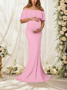 孕妇针织面料摄影连衣裙（YY777） - 粉色 - 查看 5