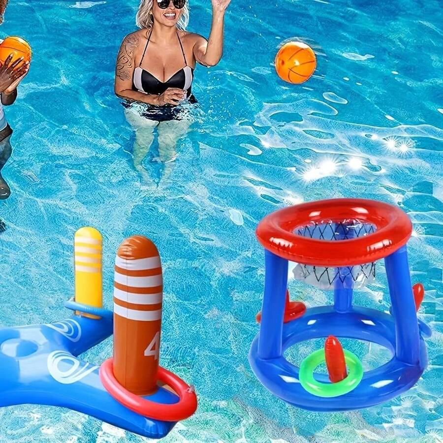 Convenient Pool Party Inflatable Basketball Hoop Set - Durable PVC Material, Blue, Suitable For Family Entertainment And Outdoor Leisure