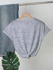 Casual Simple Letter Print Short Sleeve T-Shirt, Spring/Summer - Grey - View 2