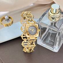 1pc Women's Elegant Retro Hollow Square Metal Roman Numeral Case Bracelet Watch, High-Quality Fashion Quartz Watch
