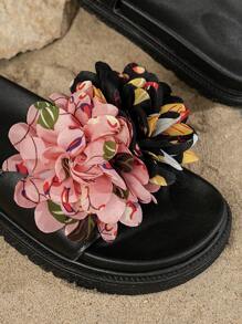 Sandalias/chinelas minimalistas para mujer, con decoración floral, suela gruesa, de uso casual, cómodas, para playa y vacaciones, tipo slip-on y planas