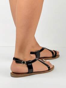 Soft Bottom Beach Sandals, Toe Post With Rhinestone Bowknot, Fashionable Versatile Flat Shoes - Black - View 4