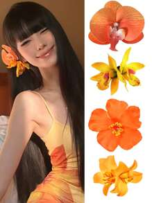 1/4 piezas Pasadores para el cabello con flor hawaiana para mujeres, 4 piezas de pasadores con flores artificiales, pasadores con flores de Plumeria Hibiscus para vacaciones, fiestas en la playa, accesorios para el cabello con flores tropicales para niñas en días festivos, pasadores con forma de oreja de gato