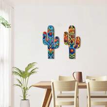 1/2/120 Sets verfügbar, 2 Stücke/Set 2D Bohemian Holz Kaktus Wand Blumen Muster Dekoration Moderne Kunst Pflanze Wandschild Haus Dekoration, Raum Dekoration - Verschiedenfarbig - Übersicht 6