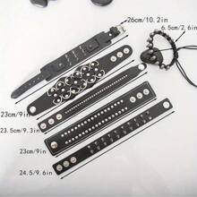 8pcs/16pcs/24pcs European And American Punk Style Rivet Personalized Men's Exaggerated Leather Bracelets