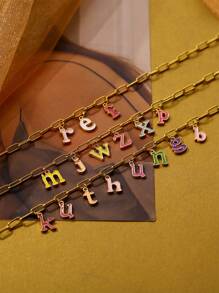 Collar personalizado con inicial de nombre en forma de gota de óleo de colores, collar de acero inoxidable con piedra natal, collar con dije de clip de papel, regalo para ella en Navidad/Día de San Valentín