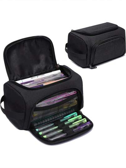 1 件超大铅笔盒/铅笔袋、多功能文具收纳盒、大容量笔筒、手持铅笔盒、化妆包、收纳袋、便携式礼物，适合办公室、学校、青少年、女孩、男孩、返校礼物