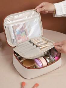 2/1PC Holiday Travel Makeup Organizer Bag, Multi-Functional Makeup Organizer Bag, Bathroom Waterproof Makeup Bags, Makeup Bags, PVC Toiletries Bag, Beauty Storage Bag, Cosmetics Storage Bag, Handbag, Organization And Storage Bag,A Must-Have Cosmetic Brush Storage Bag For Ladies In Autumn And Winter