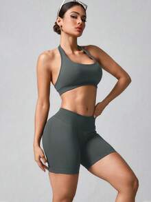 NcmRyu Women's Sexy Backless Yoga & Pilates Fitness Casual Sports Outdoor Suit - 灰色 - 查看 2