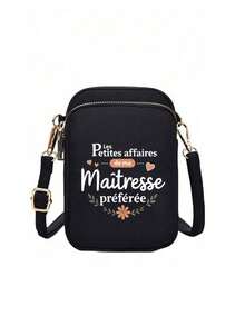 以“意大利米兰”为主题的黑色休闲时尚步行迷你包，配有手机袋，零钱包，女士十字符手机，单肩包，零钱包，钱包，轻便无味涤纶旅行包，适合自然爱好者和女性，纯色字母图案多功能包 - 彩色 - 查看 12