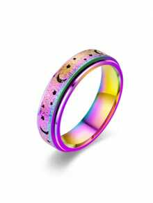 Bohemian Style Fidget Ring Anxiety Ring For Women Men Titanium Stainless Steel Spinner Ring Fidget Toys Adults Rainbow Black Rose Gold Silver Gold Color Size 6-10 - Silver - View 6