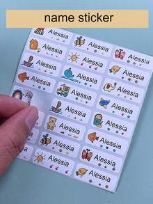 30pcs, 60pcs, 120pcs, 240pcs, 360pcs, 480pcs White Background Black Text Personalized Name Stickers, Tear-Resistant Student Name Labels, Cartoon Non-Adhesive Stickers, PVC Material Stickers For Stationery, Books, Water Bottles And Other Smooth Surfaces, Fade-Resistant, Student Stickers School Supplies,Back To School - Multicolor - View 4
