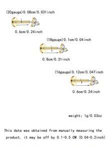 Cartilage Earrings Studs Flat Back Hypoallergenic Stainless Steel, Threadless Push In Studs For Tragus Helix Nostril Conch Piercing Jewelry 20G 18G 16G 6mm 8mm - Multicolor - View 9