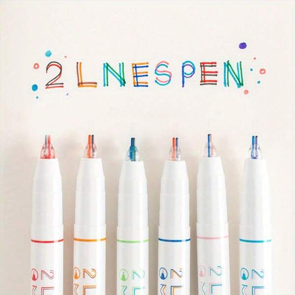 6-Piece Set Of Double-Line 3D Effect Colored Gel Pens Stationery School Stitch Pencil Case For School Pens Stich Notebooks Pencil Case Stationery Things For School School Stationery Desk Games Sticker Books School Stationery Piggy Bank One Piece Graduation Colors Highlighters