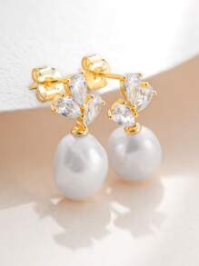 1 Paar 925er Sterlingsilber Ohrstecker mit Süßwasserperlen für Frauen, elegante Zirkonia Ohrringe mit luxuriöser Ausstrahlung, vielseitiges Accessoire