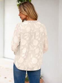 Womens Dressy Casual Blouses Long Sleeve V Neck Chiffon Burnout Shirts Loose Business Work Top Fall Outfits - 杏色 - 查看 3