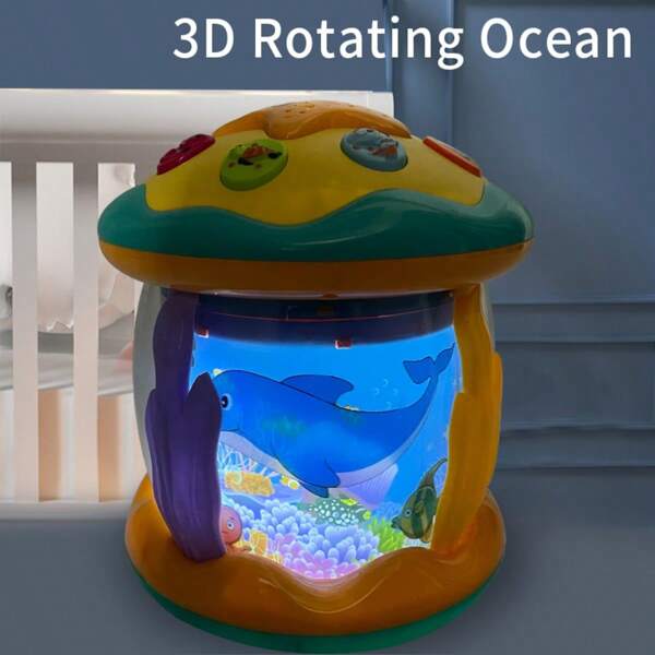 1pc Light-Up Musical Projection Ocean Drum Toy For Toddlers, Baby Soothing Rotating Projection Lamp With Ocean Drum, Interactive Learning Gift (Color Randomly Sent)