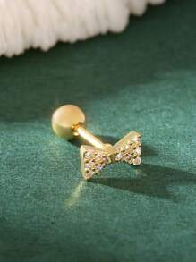 1pc Delicate Fashionable Cubic Zirconia Bow-Knot Tragus Earring, Versatile Women's Earring, Suitable For Everyday Wear And As Gift
