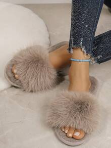 Women's Plush Fuzzy Ball Slippers, Easy To Wear And Non-Shedding, Lightweight & Soft Sole, Suitable For Indoor Home & Bedroom, Can Be Worn Year-Round - Khaki - View 3